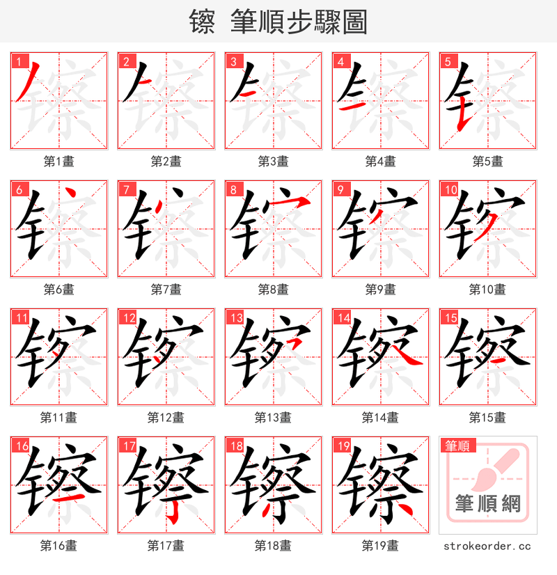 镲 的笔顺分步演示（一笔一画写字）