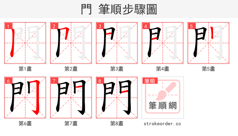 門 的笔顺分步演示（一笔一画写字）