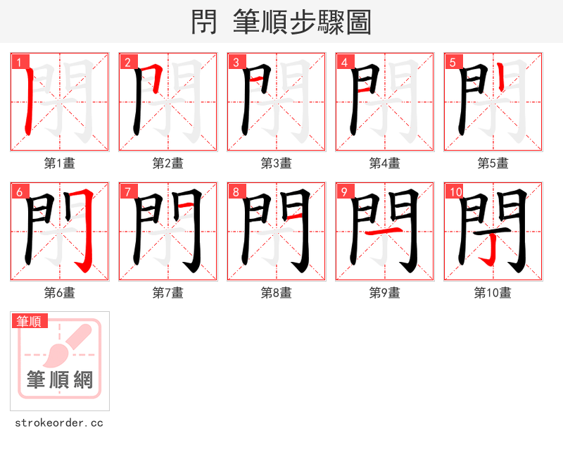 閅 的笔顺分步演示（一笔一画写字）