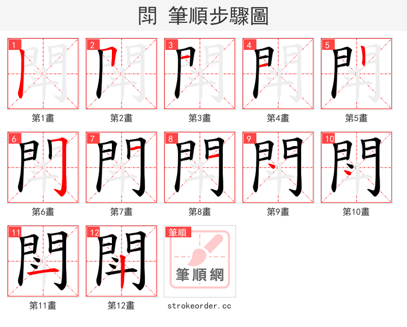 閗 的笔顺分步演示（一笔一画写字）