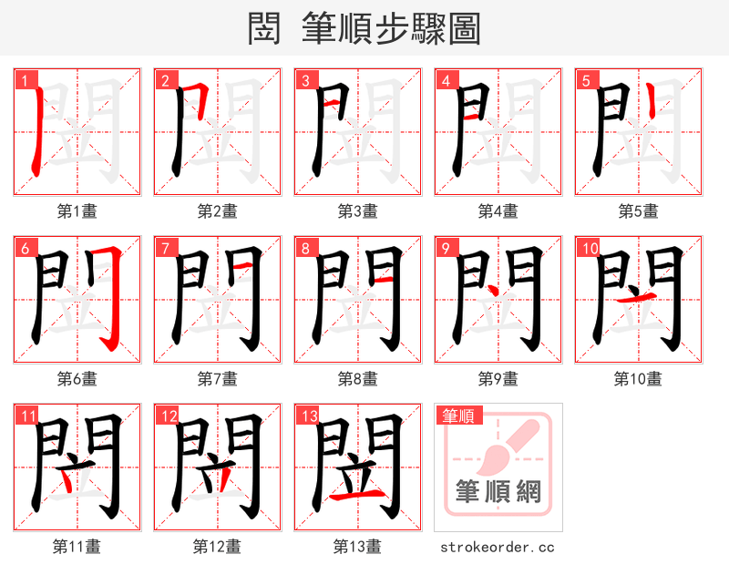 閚 的笔顺分步演示（一笔一画写字）