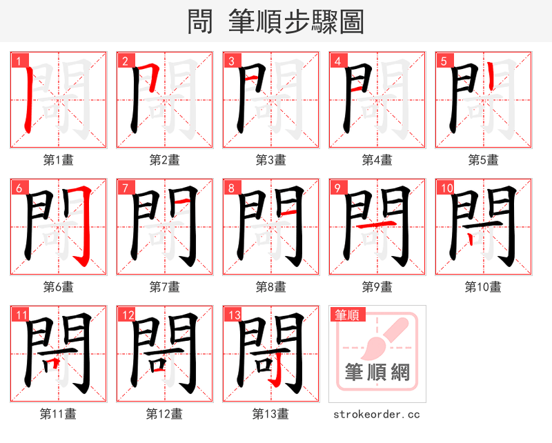 閜 的笔顺分步演示（一笔一画写字）
