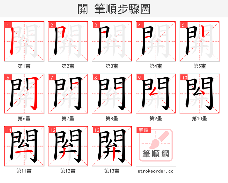 閞 的笔顺分步演示（一笔一画写字）