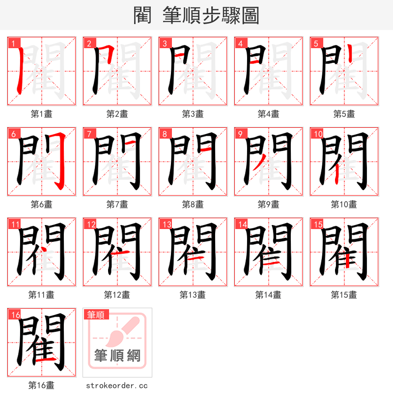 閵 的笔顺分步演示（一笔一画写字）