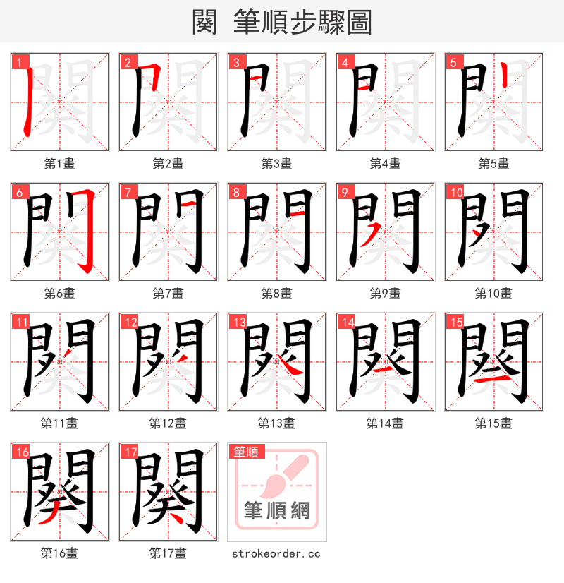 闋 的笔顺分步演示（一笔一画写字）