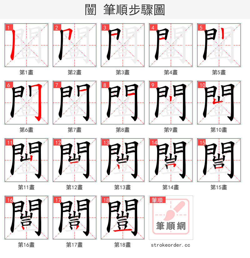 闓 的笔顺分步演示（一笔一画写字）