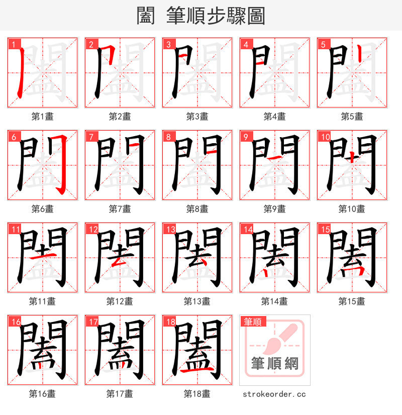 闔 的笔顺分步演示（一笔一画写字）