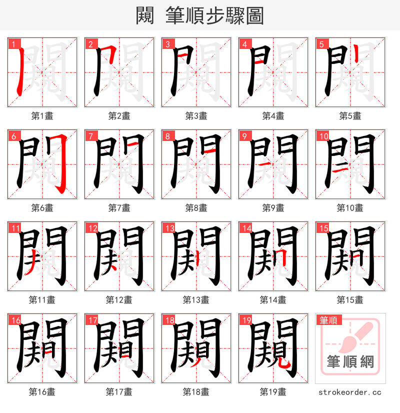闚 的笔顺分步演示（一笔一画写字）