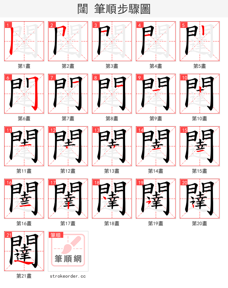 闥 的笔顺分步演示（一笔一画写字）