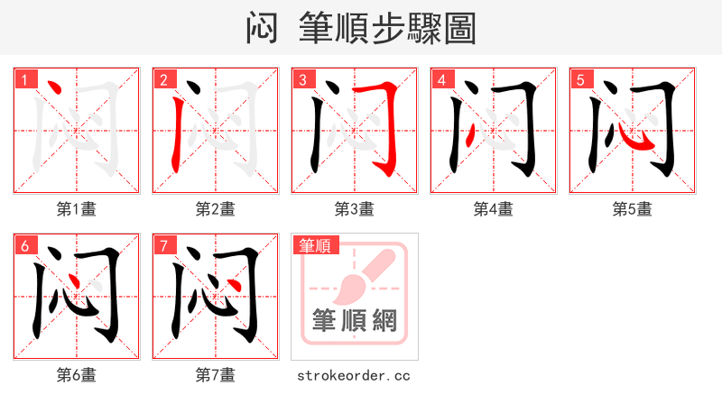 闷 的笔顺分步演示（一笔一画写字）