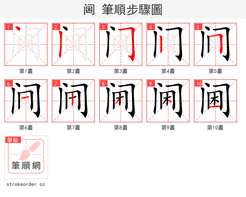 阃 的笔顺分步演示（一笔一画写字）