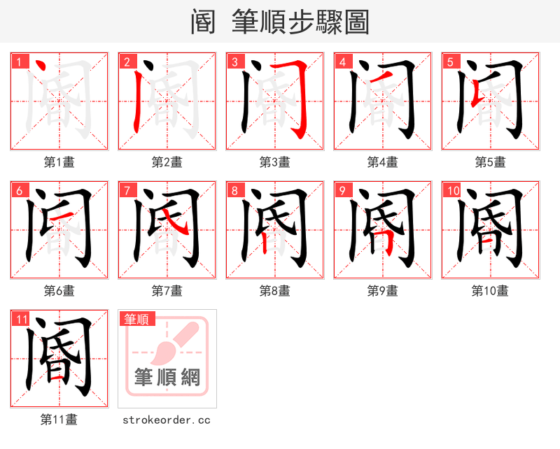 阍 的笔顺分步演示（一笔一画写字）