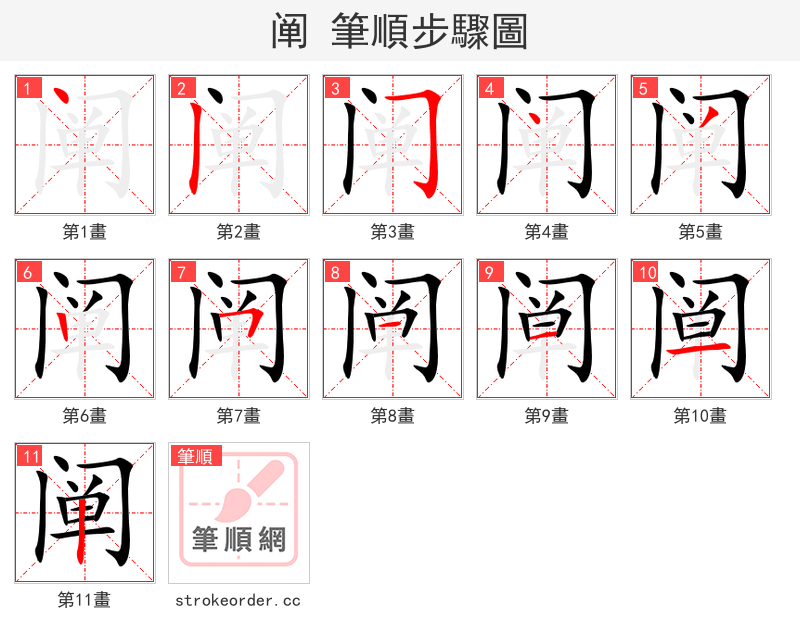 阐 的笔顺分步演示（一笔一画写字）