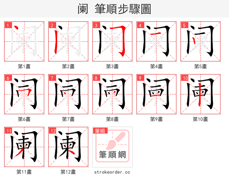 stroke order steps of 阑