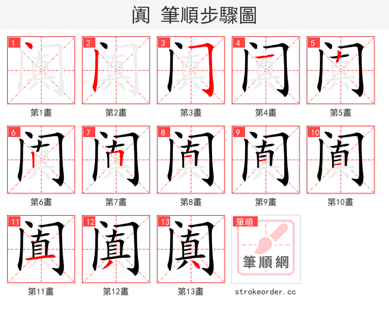 阗 的笔顺分步演示（一笔一画写字）
