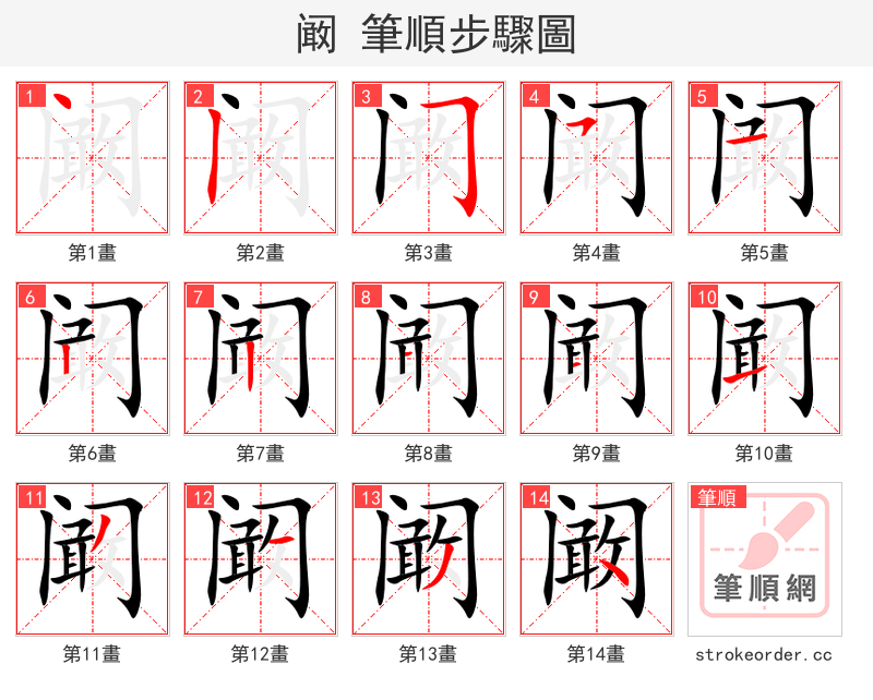 阚 的笔顺分步演示（一笔一画写字）