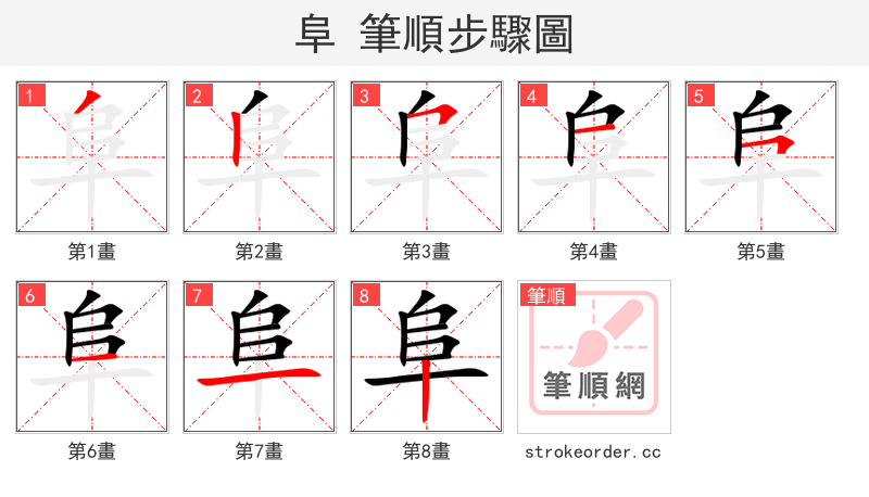 stroke order steps of 阜