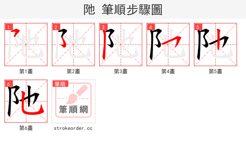 阤 的笔顺分步演示（一笔一画写字）