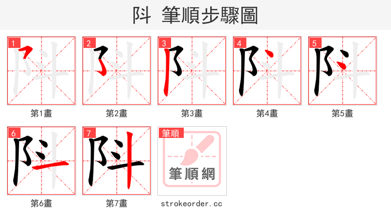 阧 的笔顺分步演示（一笔一画写字）