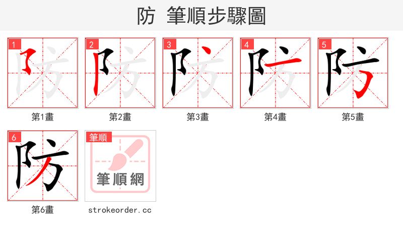 防 的笔顺分步演示（一笔一画写字）