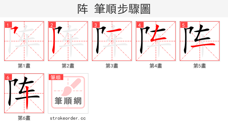 stroke order steps of 阵