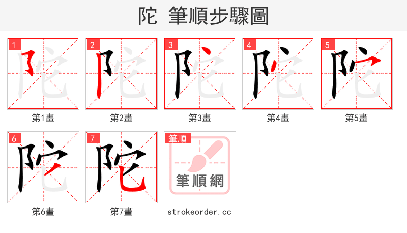 陀 的笔顺分步演示（一笔一画写字）