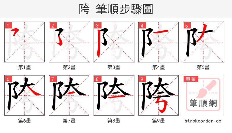 陓 的笔顺分步演示（一笔一画写字）