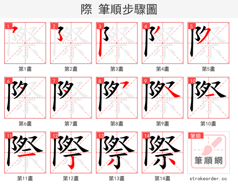 際 的笔顺分步演示（一笔一画写字）