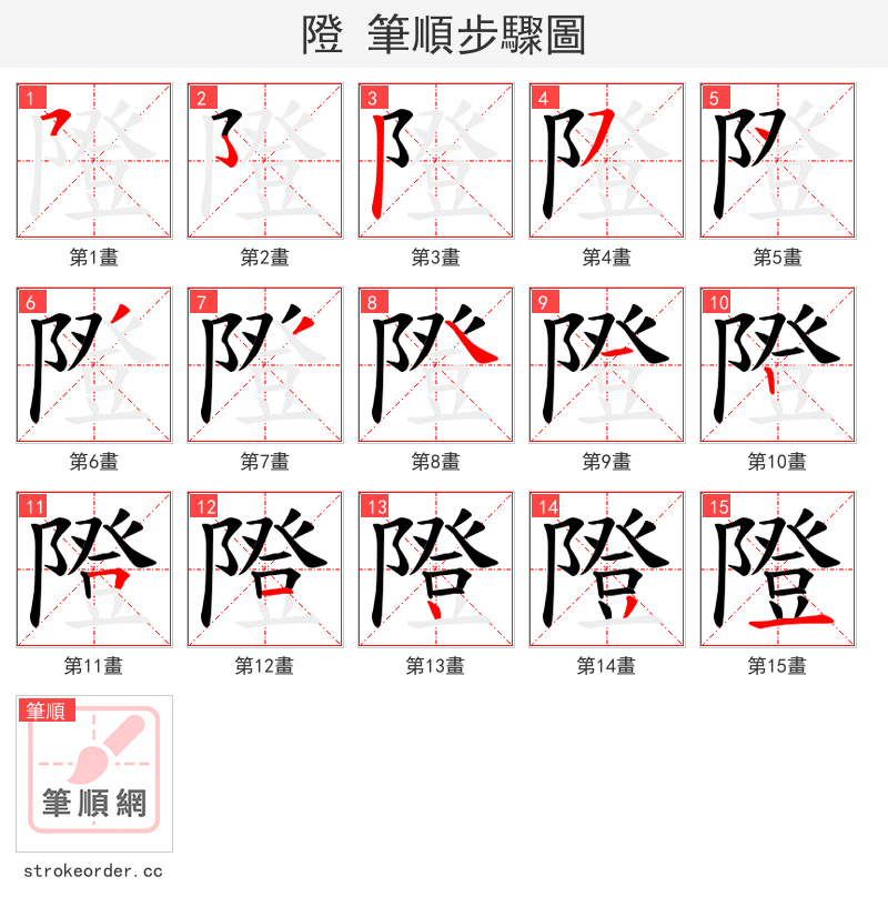 隥 的笔顺分步演示（一笔一画写字）