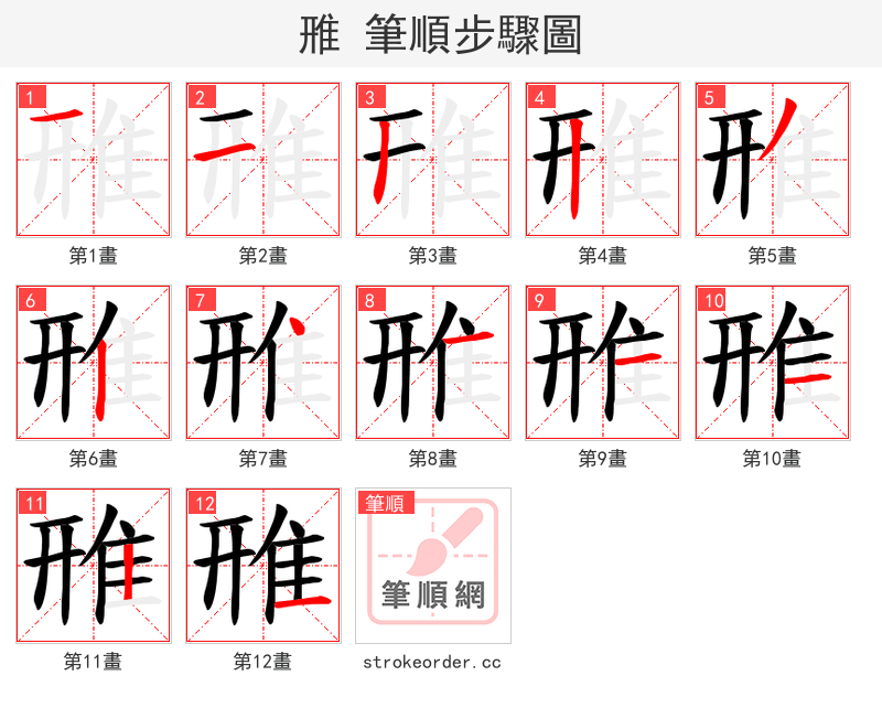 雃 的笔顺分步演示（一笔一画写字）