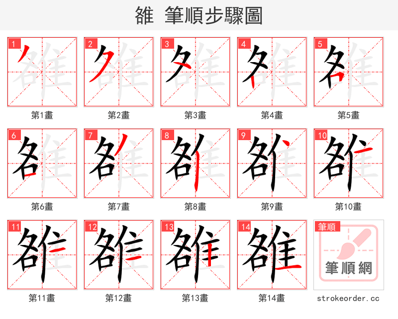 雒 的笔顺分步演示（一笔一画写字）