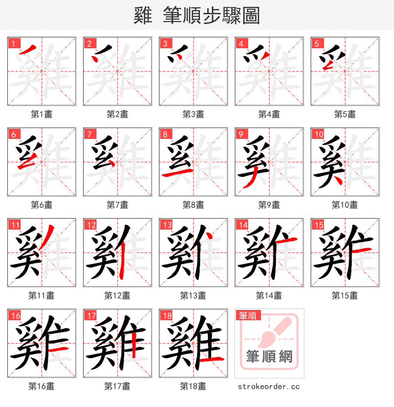 雞 的笔顺分步演示（一笔一画写字）