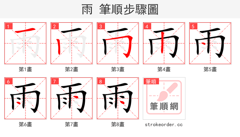 雨 的笔顺分步演示（一笔一画写字）