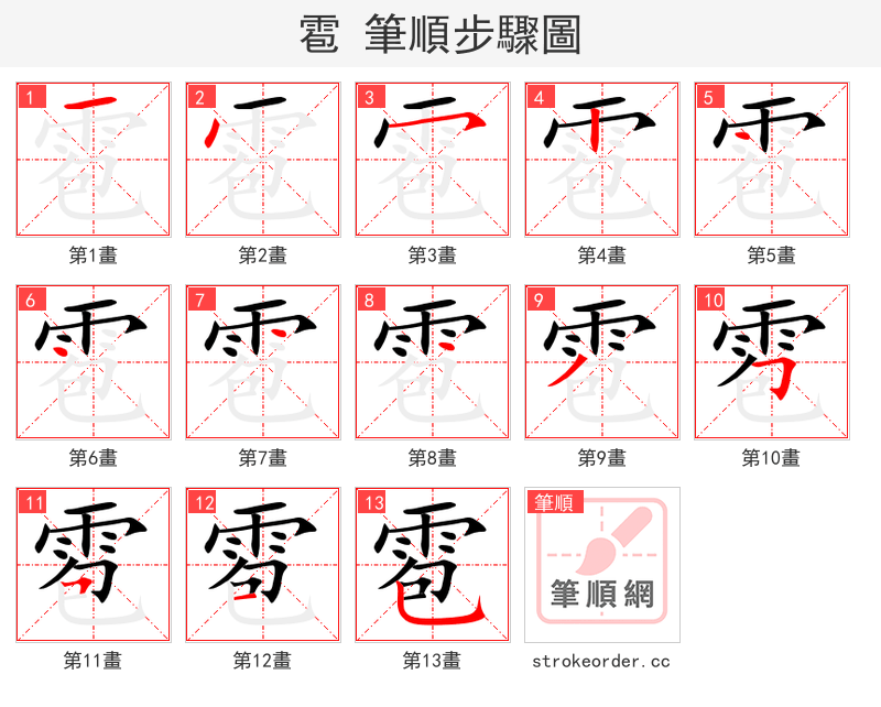 stroke order steps of 雹