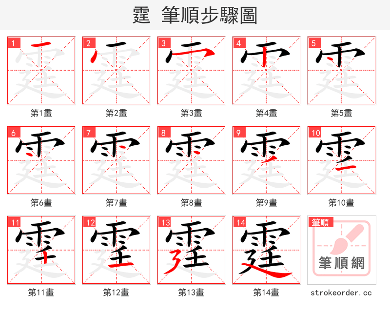霆 的笔顺分步演示（一笔一画写字）