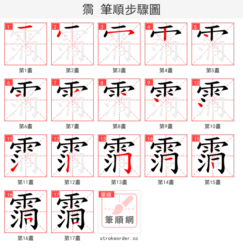 霘 的笔顺分步演示（一笔一画写字）