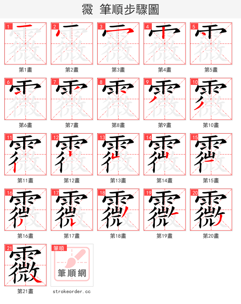 霺 的笔顺分步演示（一笔一画写字）