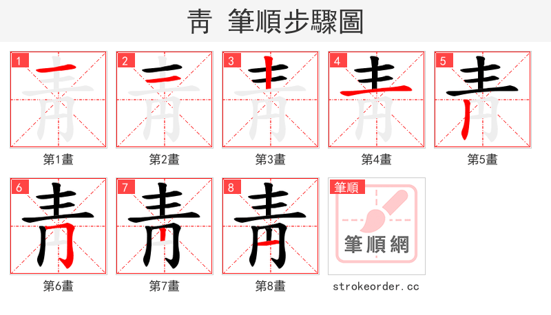 靑 的笔顺分步演示（一笔一画写字）