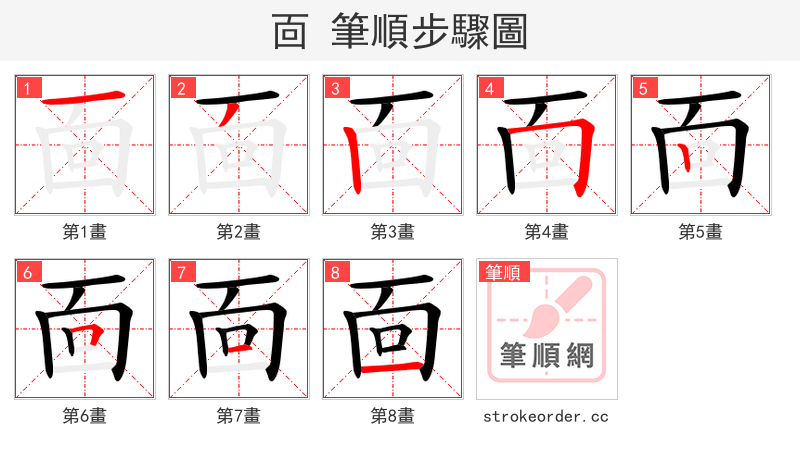 靣 的笔顺分步演示（一笔一画写字）
