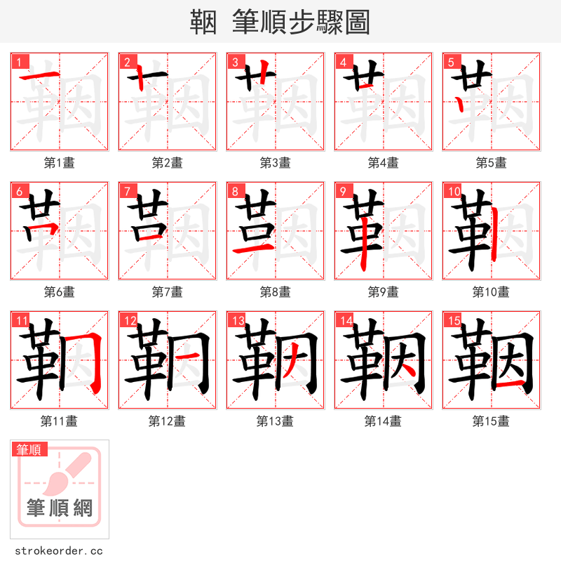 鞇 的笔顺分步演示（一笔一画写字）