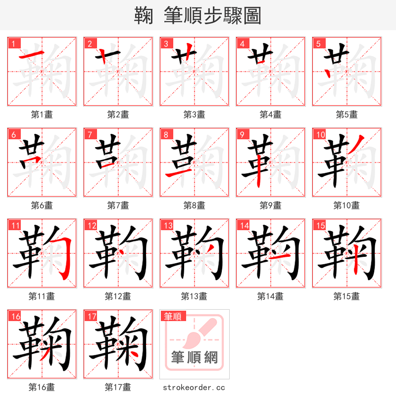 stroke order steps of 鞠