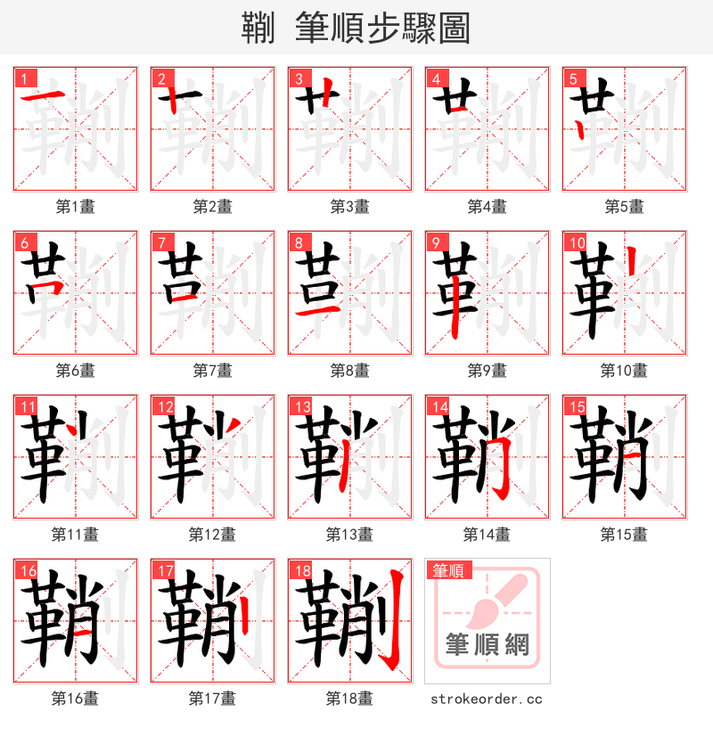 鞩 的笔顺分步演示（一笔一画写字）