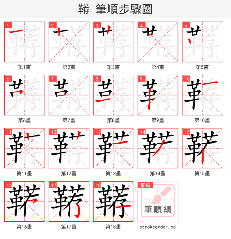 鞯 的笔顺分步演示（一笔一画写字）