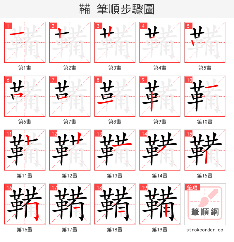鞴 的笔顺分步演示（一笔一画写字）