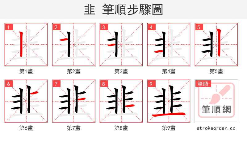 stroke order steps of 韭