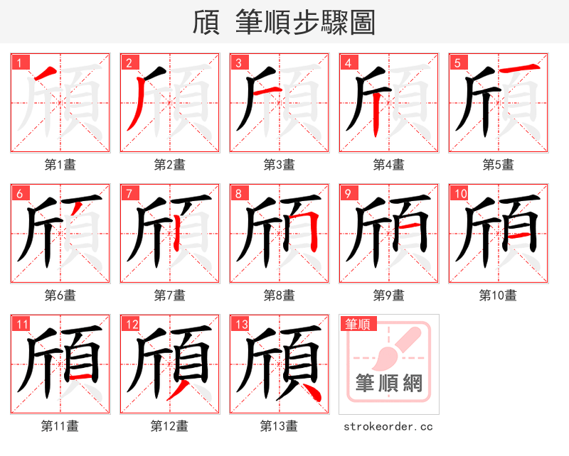 頎 的笔顺分步演示（一笔一画写字）