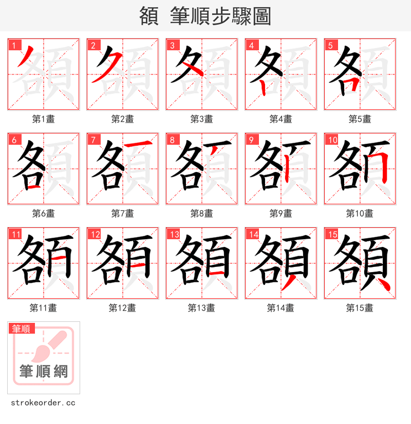 頟 的笔顺分步演示（一笔一画写字）