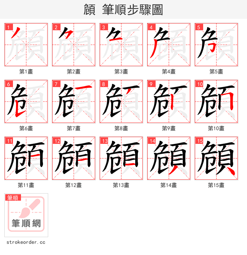 頠 的笔顺分步演示（一笔一画写字）
