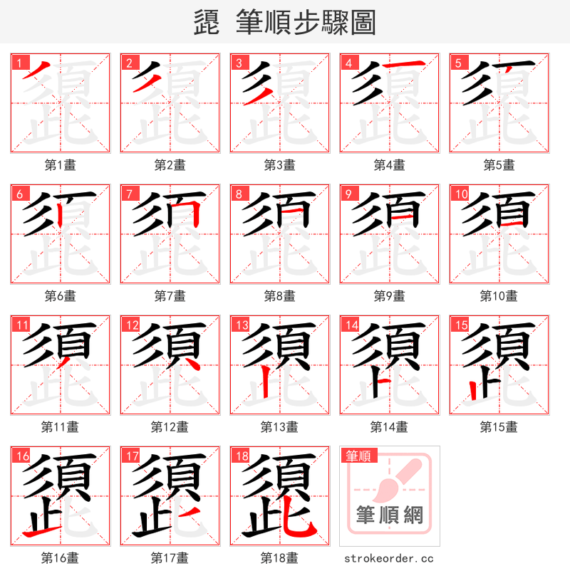 頾 的笔顺分步演示（一笔一画写字）
