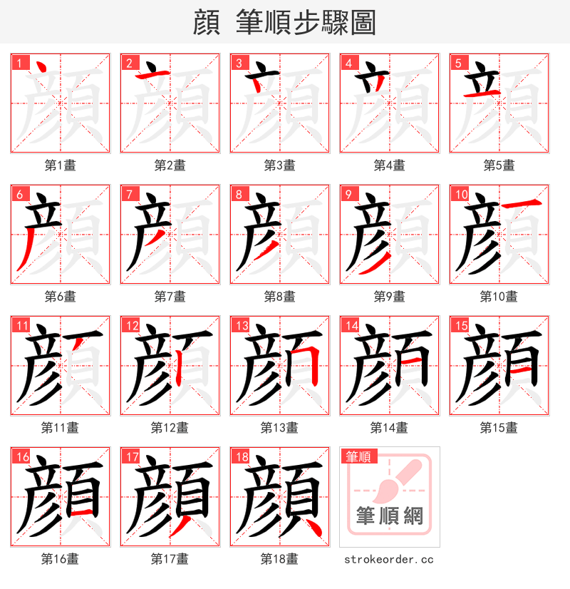 顔 的笔顺分步演示（一笔一画写字）